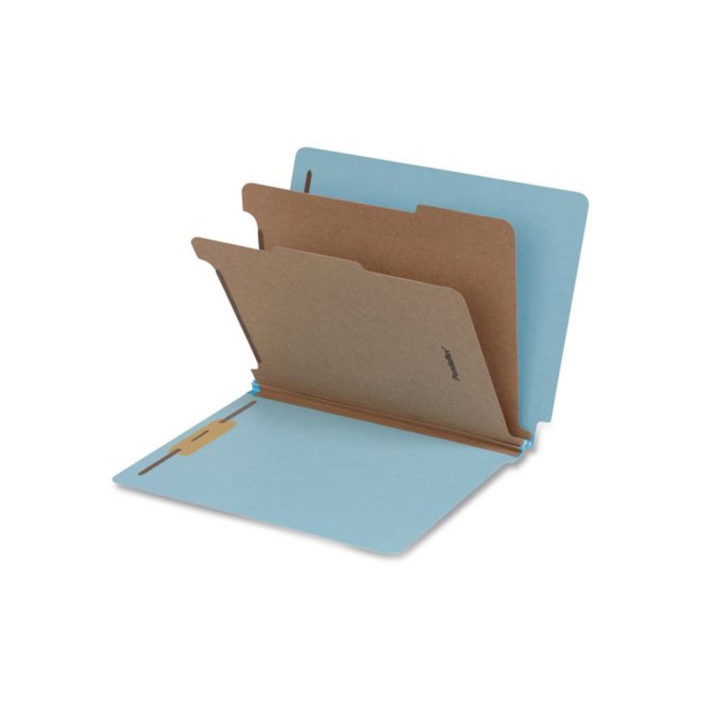Heavy-Duty Pressboard End Tab Classification Folders, Expands 2", 2 Dividers, 6 Fasteners, Letter Size, Light Blue, 10/Box. Picture 1