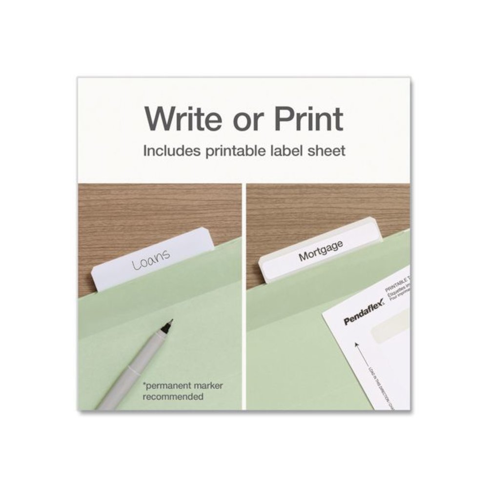 Ready-Tab Reinforced Hanging File Folders, Letter Size, 1/3-Cut Tabs, Sage Green, 20/Box. Picture 5