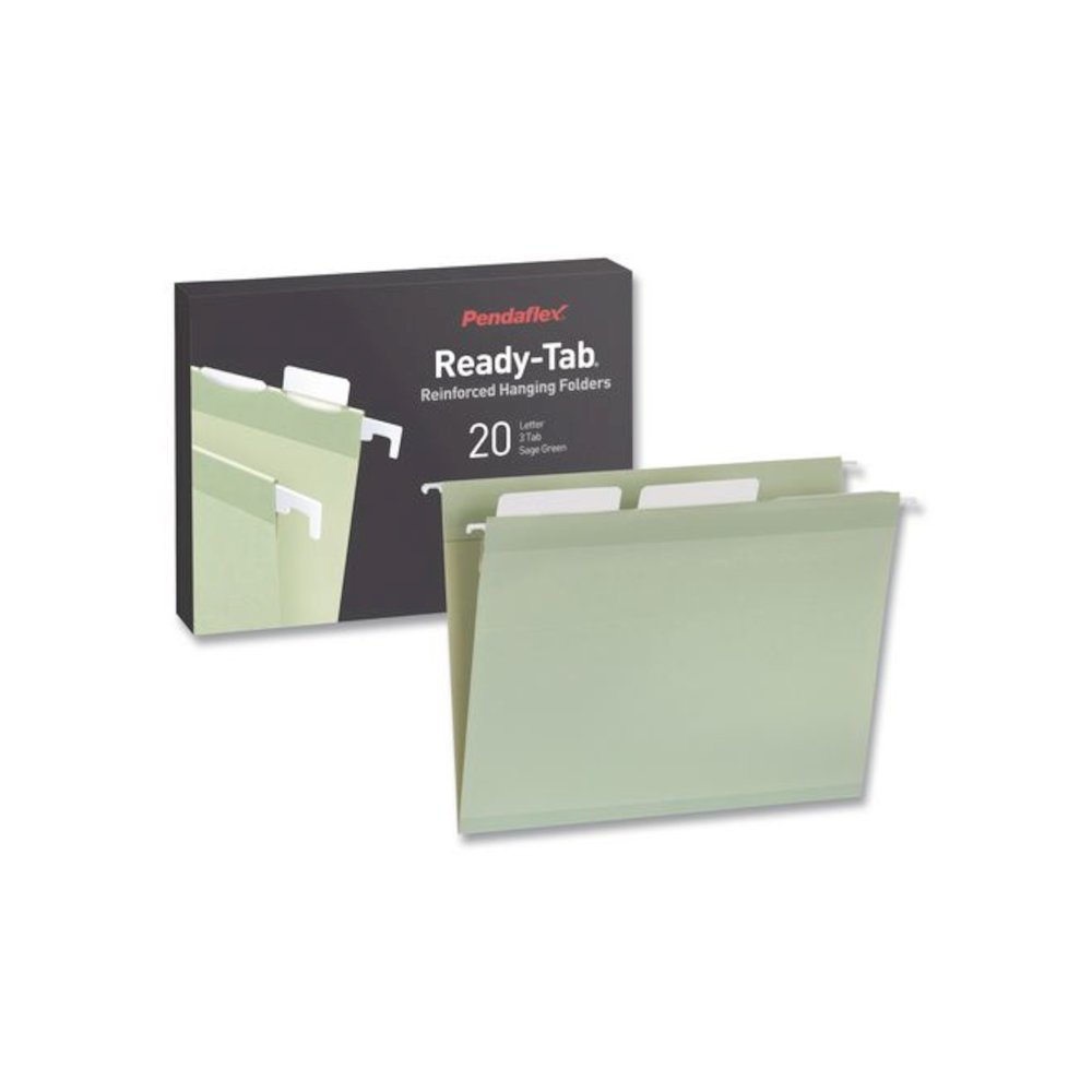 Ready-Tab Reinforced Hanging File Folders, Letter Size, 1/3-Cut Tabs, Sage Green, 20/Box. Picture 1