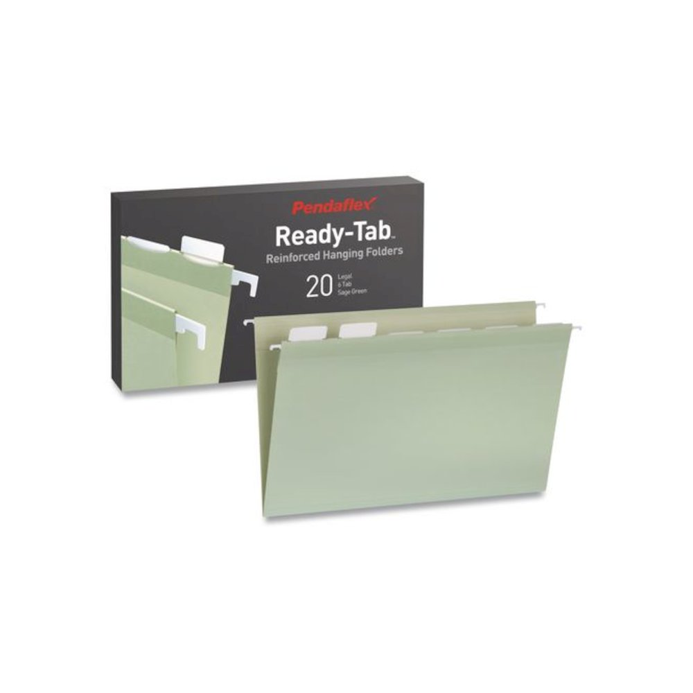 Ready-Tab Reinforced Hanging File Folders, Legal Size, 1/6-Cut Tabs, Sage Green, 20/Box. Picture 1