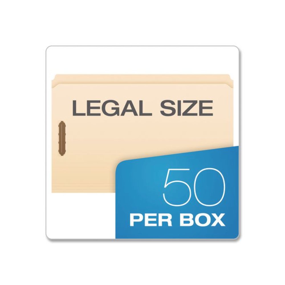 Manila Fastener Folders, Reinforced Straight Tab, 2 Fasteners, Legal Size, Manila, 50/Box. Picture 7
