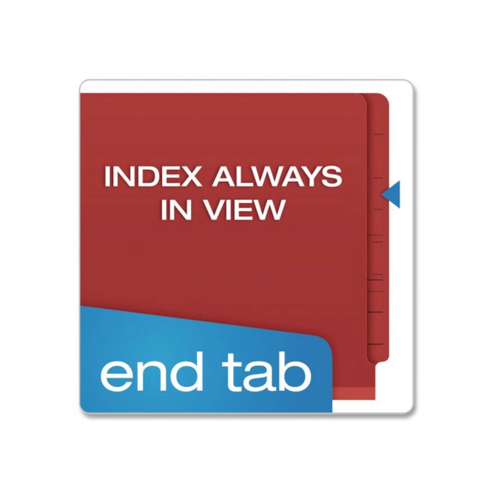 Heavy-Duty Pressboard End Tab Classification Folders, Expands 2.5", 2 Dividers, 6 Fasteners, Letter Size, Red, 10/Box. Picture 2