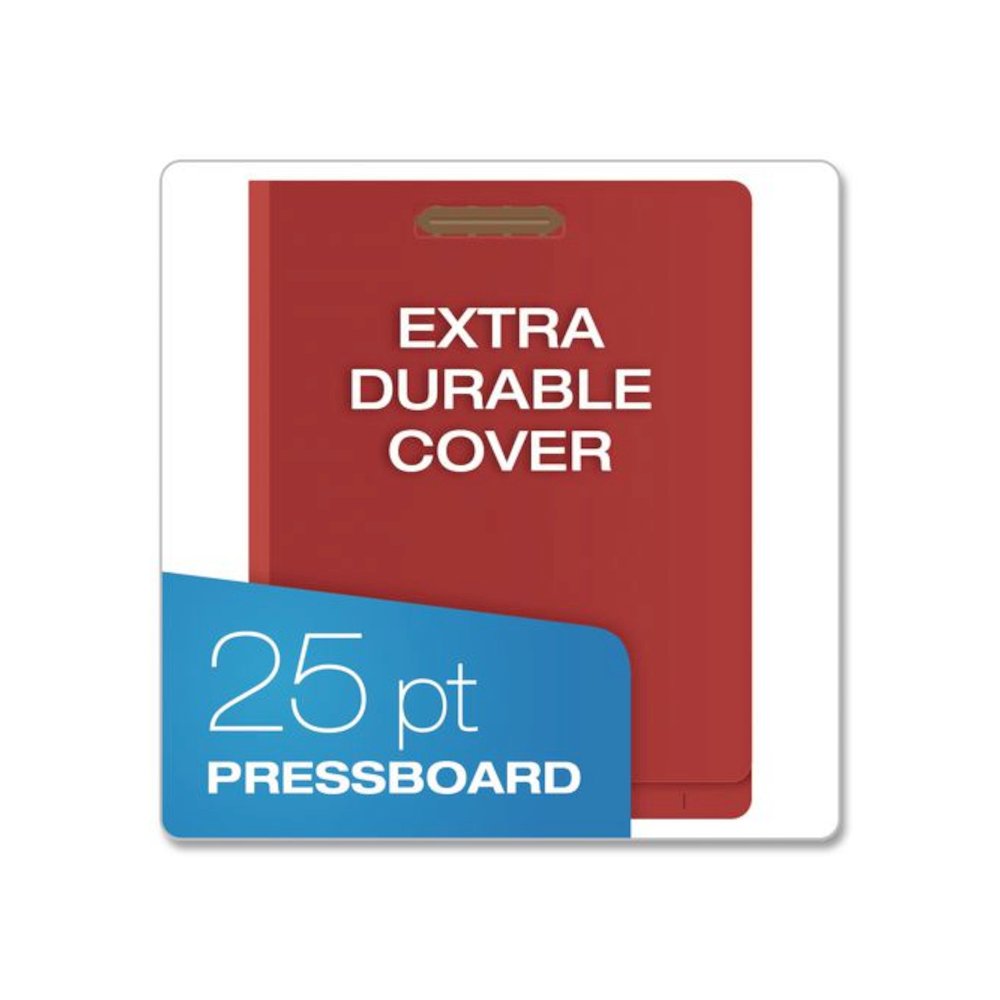 Heavy-Duty Pressboard End Tab Classification Folders, Expands 2.5", 2 Dividers, 6 Fasteners, Letter Size, Red, 10/Box. Picture 3