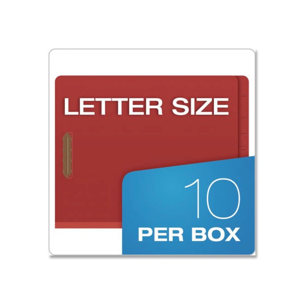 Heavy-Duty Pressboard End Tab Classification Folders, Expands 2.5", 2 Dividers, 6 Fasteners, Letter Size, Red, 10/Box. Picture 7