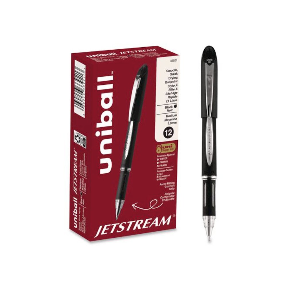 Jetstream Form-Fitting Comfort Grip Hybrid Gel Pen, Stick, Medium 1 mm, Black Ink, Black/Silver Barrel, Dozen. Picture 1