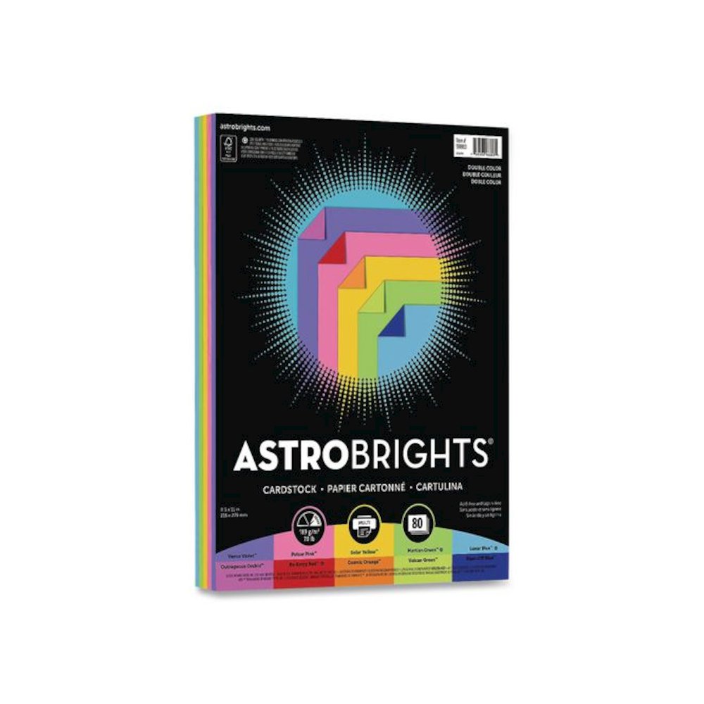 Double-Color Card Stock, 70 lb Cover Weight, 8.5 x 11, Assorted Bright Colors, 80/Pack. Picture 2