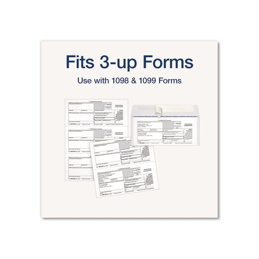 3-Up 1099-NEC Peel and Seal Double-Window Security Tint Envelopes, Commercial Flap, 8.75 x 3.75, White, 24/Pack. Picture 3