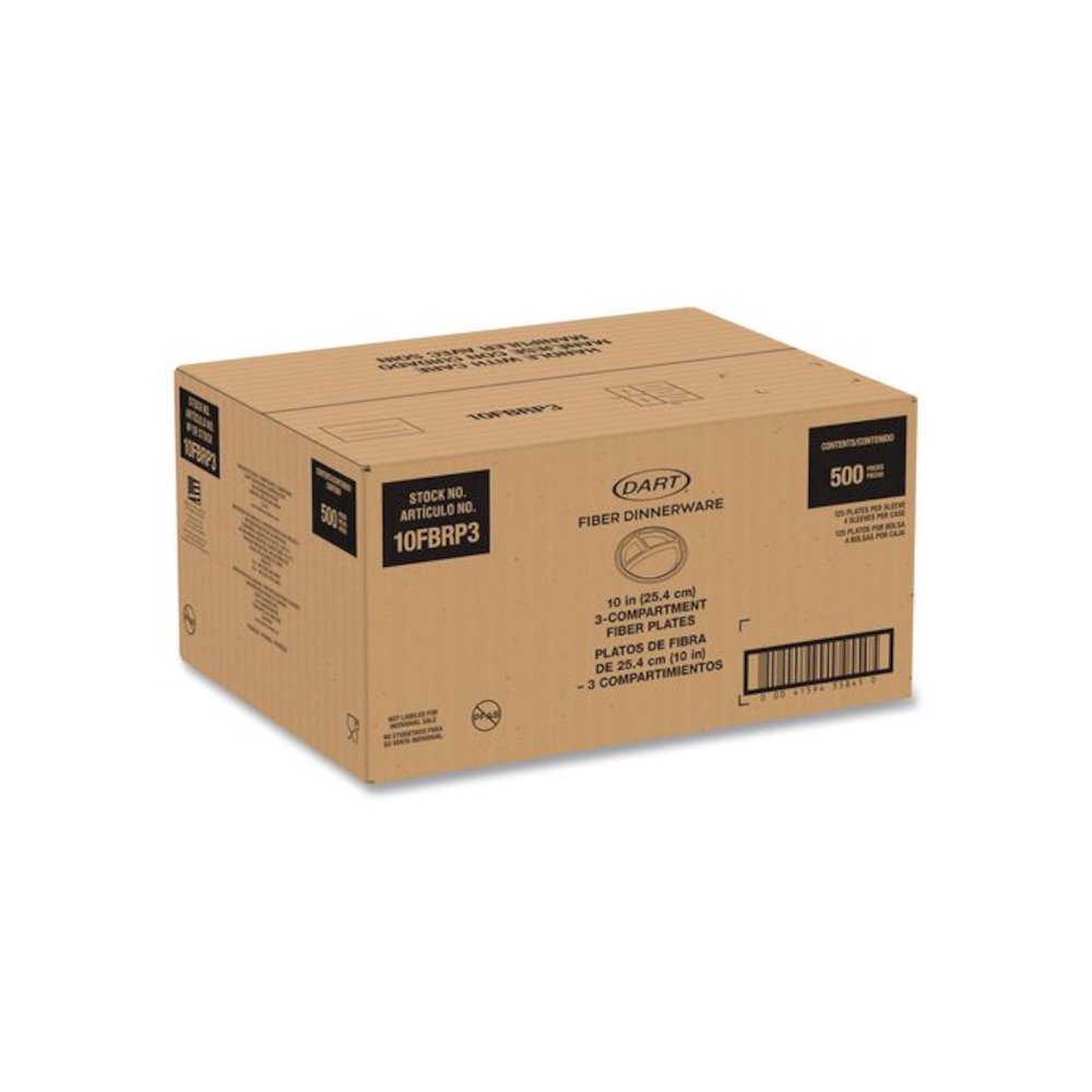 Compostable Molded Fiber Dinnerware, ProPlanet Seal, 3-Compartment Plate, 10.2" dia, Natural, 500/Carton. Picture 3