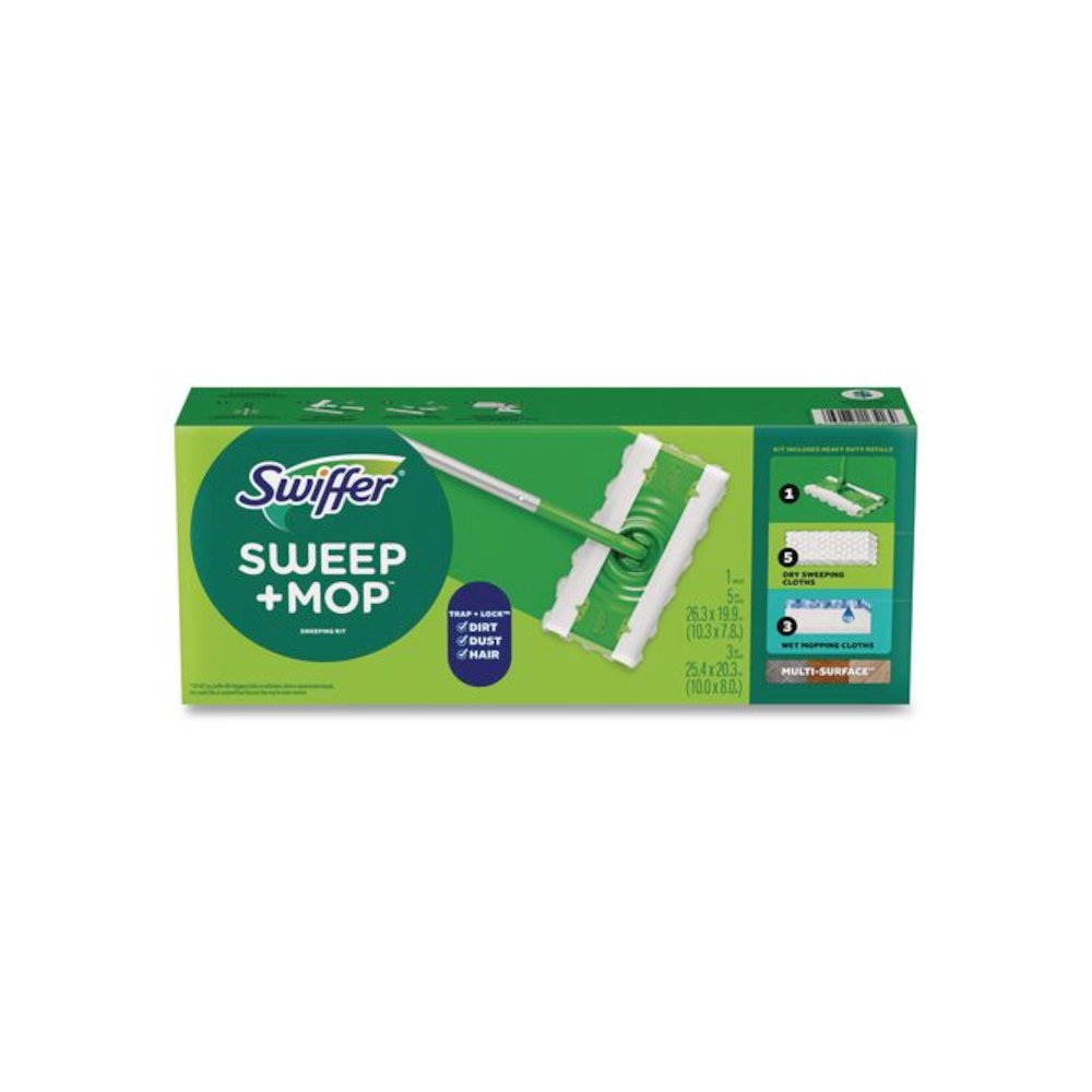 Sweep and Mop 2-in-1 Dry + Wet Floor Mopping and Sweeping Kit, 12.4 x 2.95 Mop Head, Silver Plastic Handle. Picture 2