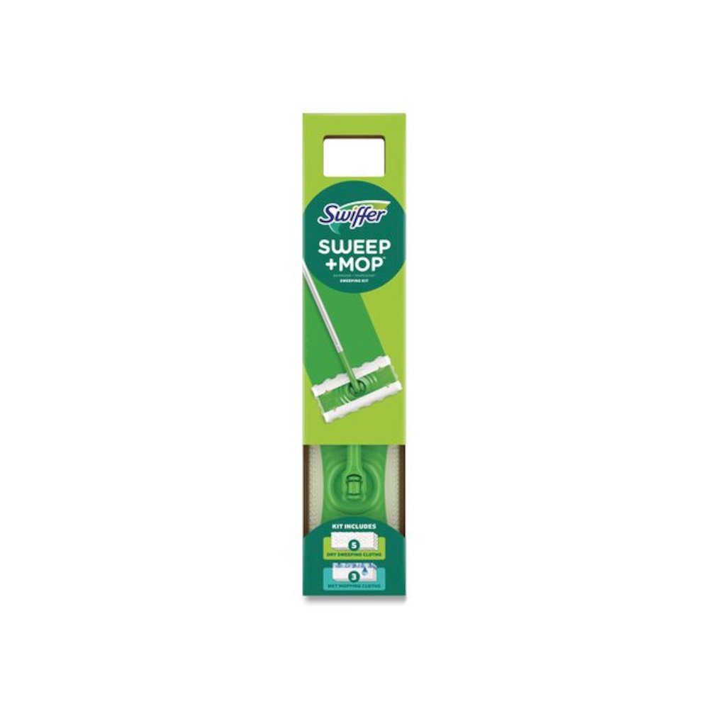 Sweep and Mop 2-in-1 Dry + Wet Floor Mopping and Sweeping Kit, 12.4 x 2.95 Mop Head, Silver Plastic Handle. Picture 4