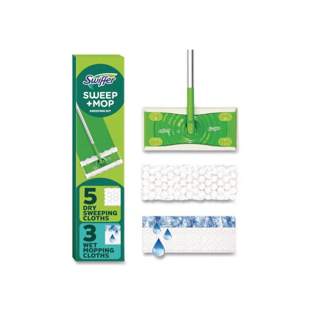Sweep and Mop 2-in-1 Dry + Wet Floor Mopping and Sweeping Kit, 12.4 x 2.95 Mop Head, Silver Plastic Handle. Picture 5