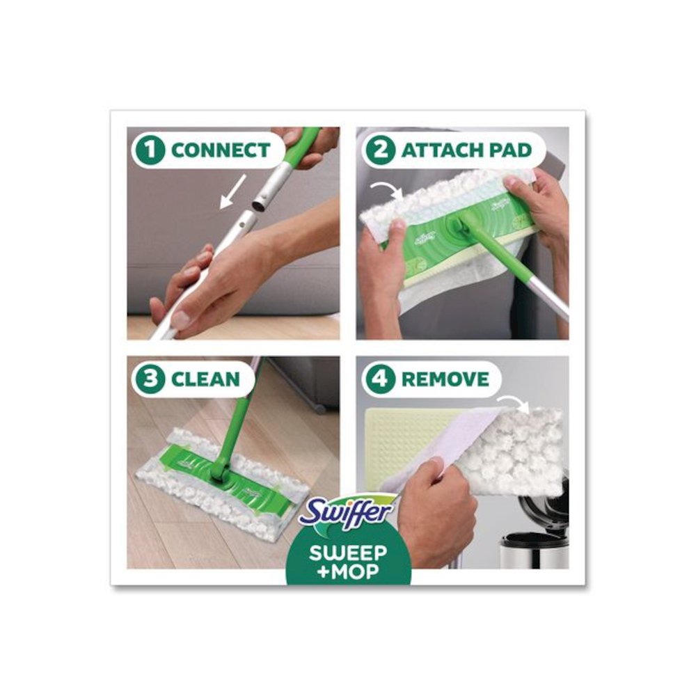 Sweep and Mop 2-in-1 Dry + Wet Floor Mopping and Sweeping Kit, 12.4 x 2.95 Mop Head, Silver Plastic Handle. Picture 7