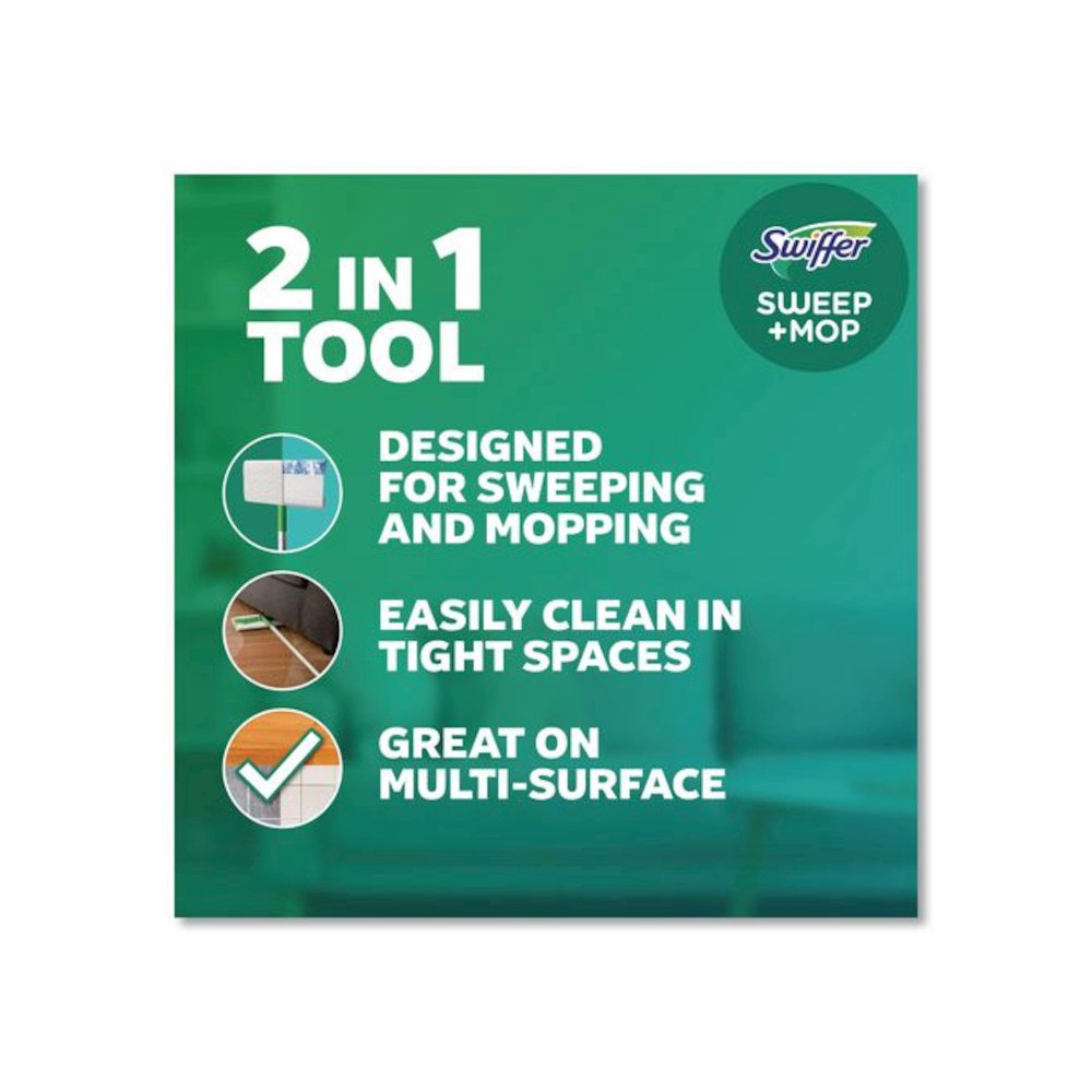 Sweep and Mop 2-in-1 Dry + Wet Floor Mopping and Sweeping Kit, 12.4 x 2.95 Mop Head, Silver Plastic Handle. Picture 8