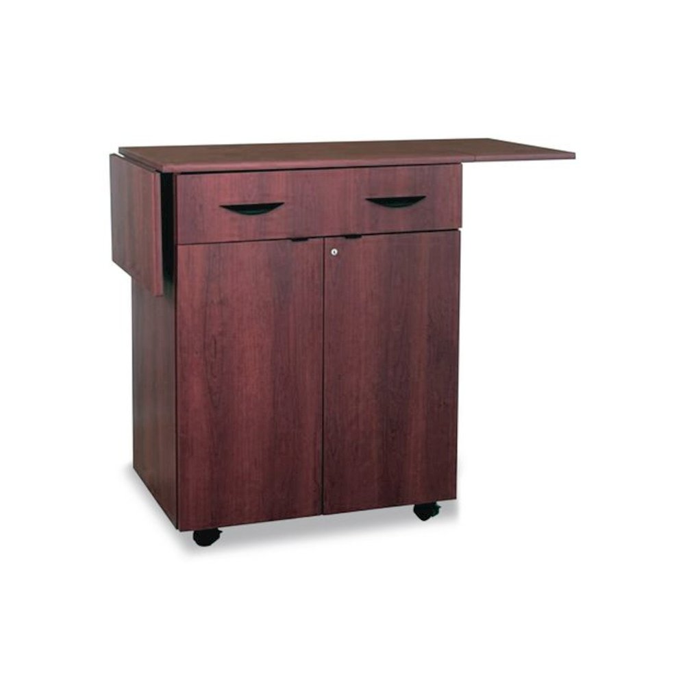 Hospitality Cart with Drop Leaves, Engineered Wood, 3 Shelves, 1 Drawer, 32.5" to 56.25" x 20.5" x 38.75", Mahogany. Picture 4