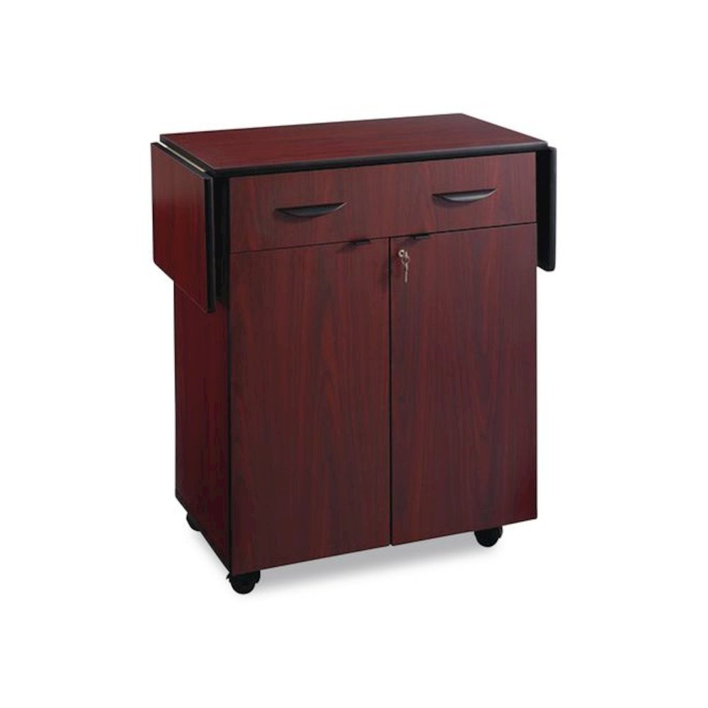 Hospitality Cart with Drop Leaves, Engineered Wood, 3 Shelves, 1 Drawer, 32.5" to 56.25" x 20.5" x 38.75", Mahogany. Picture 1