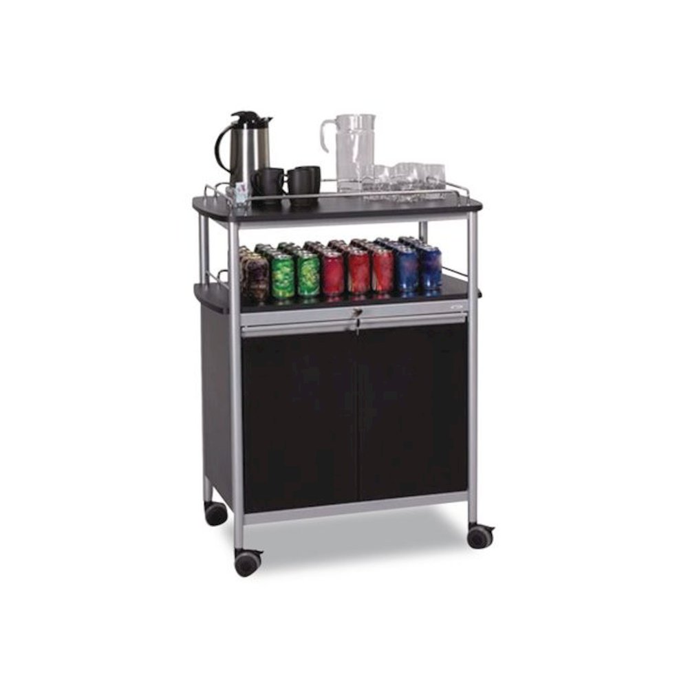 Mobile Beverage Cart, Plastic, 4 Shelves, 33.5" x 21.75" x 43", Black. Picture 3