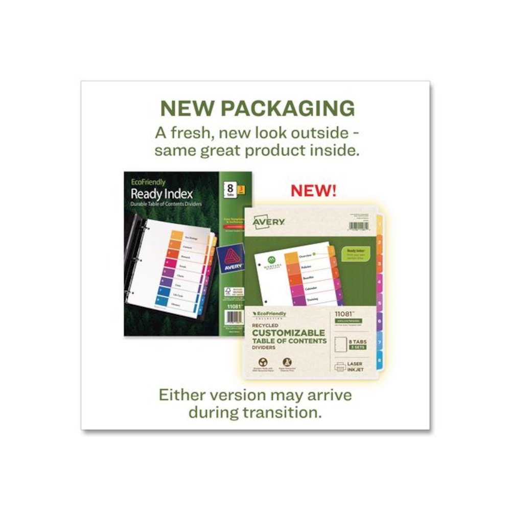 Customizable Table of Contents Ready Index Dividers with Multicolor Tabs, 8-Tab, 1 to 8, 11 x 8.5, White, 3 Sets. Picture 2