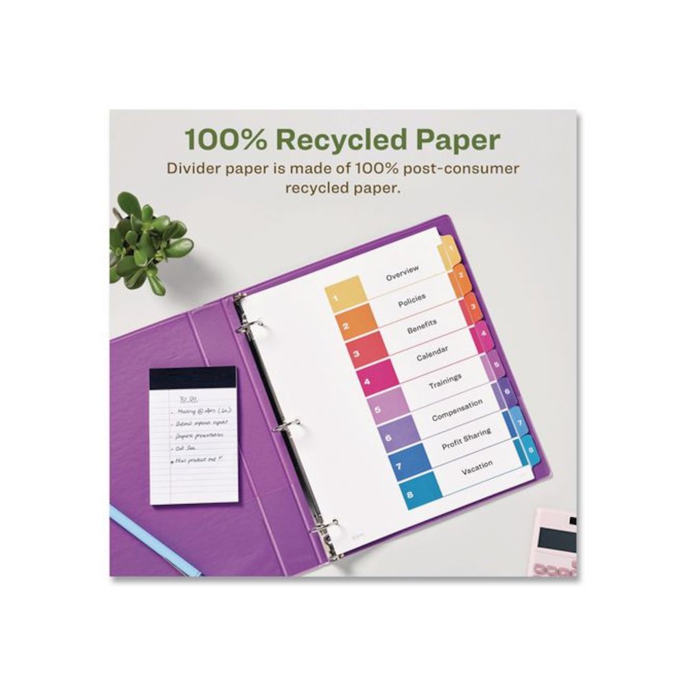 Customizable Table of Contents Ready Index Dividers with Multicolor Tabs, 8-Tab, 1 to 8, 11 x 8.5, White, 3 Sets. Picture 3