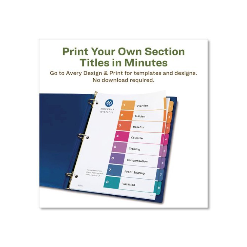 Customizable Table of Contents Ready Index Dividers with Multicolor Tabs, 8-Tab, 1 to 8, 11 x 8.5, White, 3 Sets. Picture 5