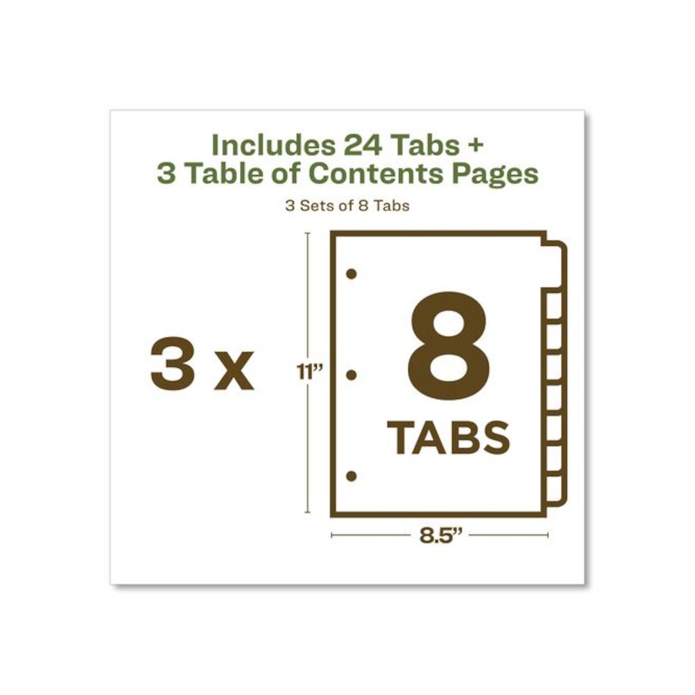 Customizable Table of Contents Ready Index Dividers with Multicolor Tabs, 8-Tab, 1 to 8, 11 x 8.5, White, 3 Sets. Picture 6