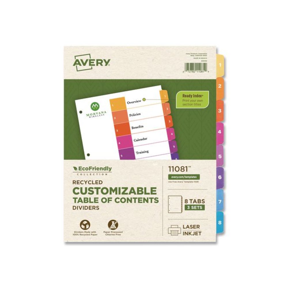 Customizable Table of Contents Ready Index Dividers with Multicolor Tabs, 8-Tab, 1 to 8, 11 x 8.5, White, 3 Sets. Picture 1