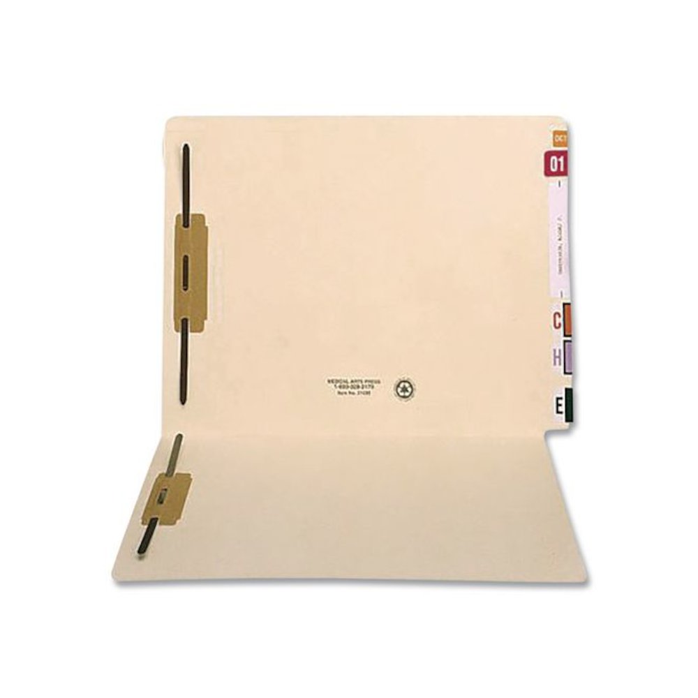 Heavy-Duty End Tab Fastener Folder, Straight Tab, Expands 0.75", 2 Fasteners, Letter Size, Manila, 50/Box. Picture 3