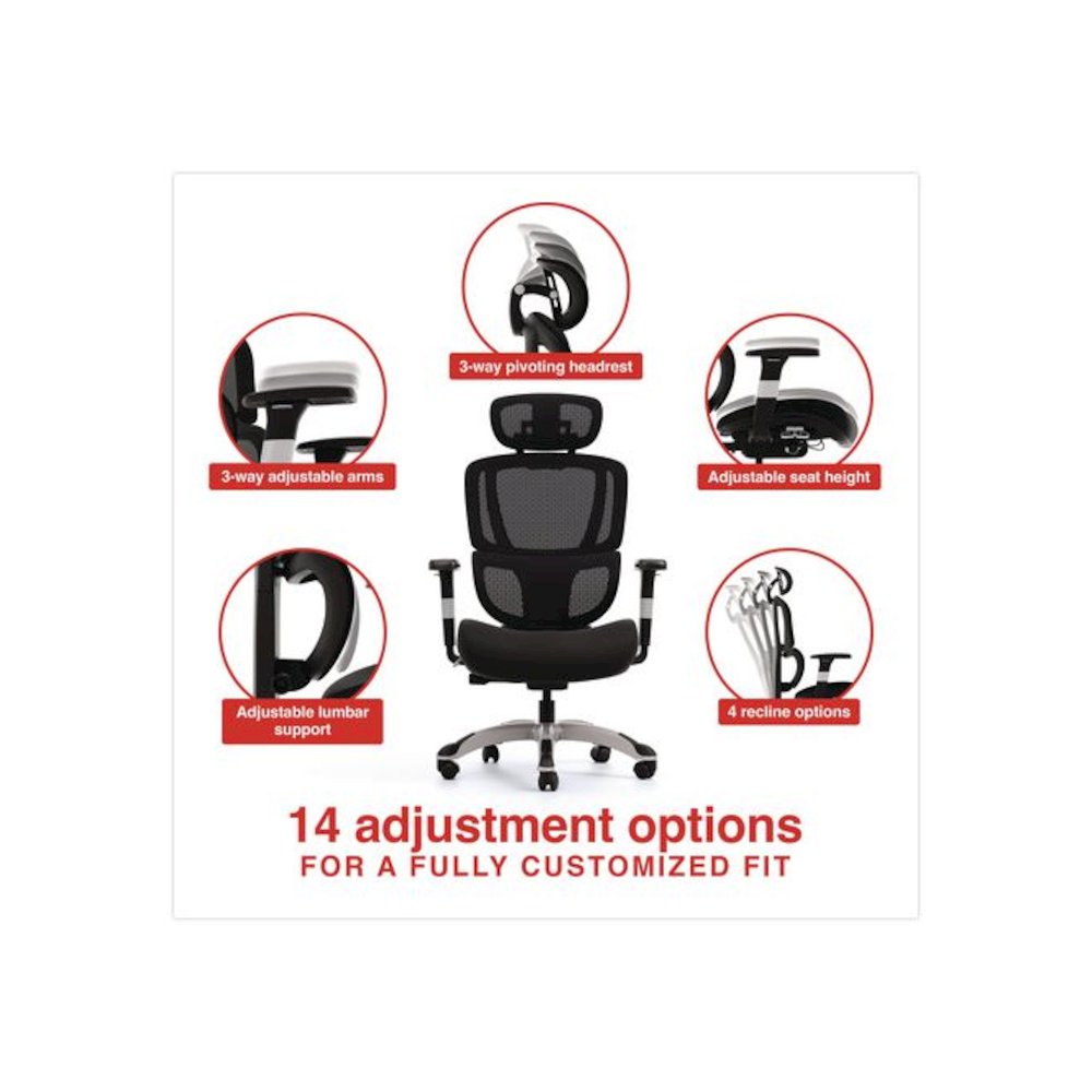 Minverva Pro Multifunction Chair, Supports Up to 275 lb, 17.7" to 21.4" Seat Height, Black Seat, Black Back, Black Base. Picture 3