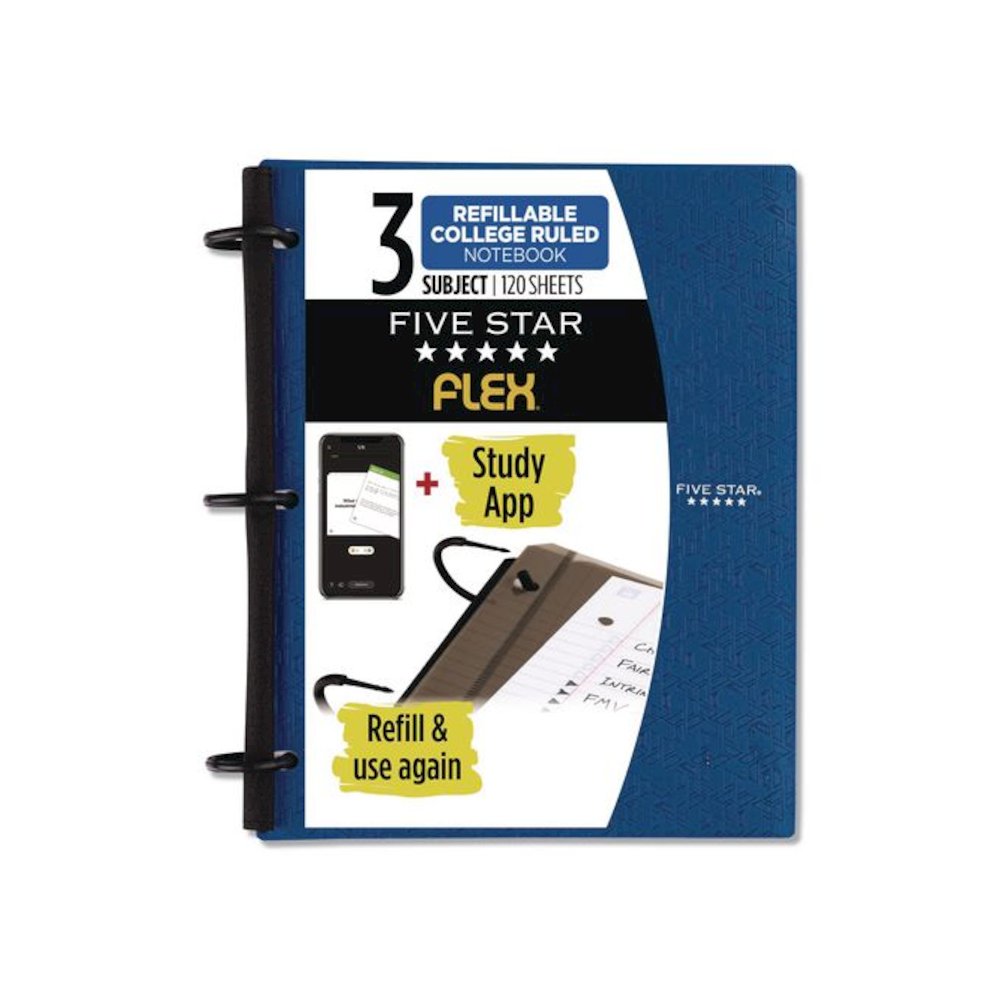 FLEX Notebinder, 1" TechLock Rings, 3-Subject, Medium/College Rule, Randomly Assorted Cover Colors, (120) 11 x 8.5 Sheets. Picture 1