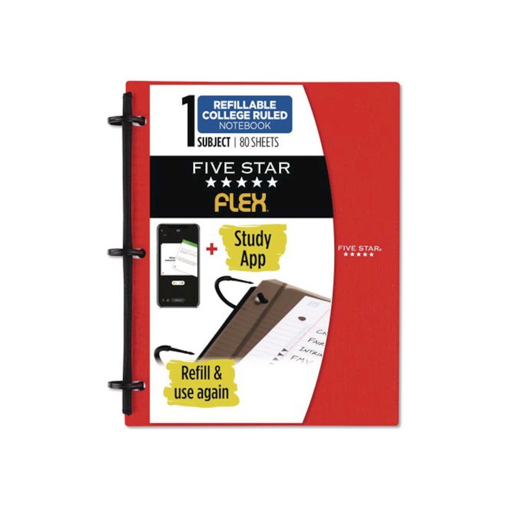 FLEX Notebinder, 1/2" TechLock Rings, 1-Subject, Medium/College Rule, Randomly Assorted Cover Colors, (80) 11 x 8.5 Sheets. Picture 1