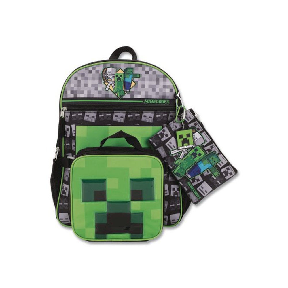 Minecraft 5-Piece Backpack Set, Green/Gray/Black. Picture 1