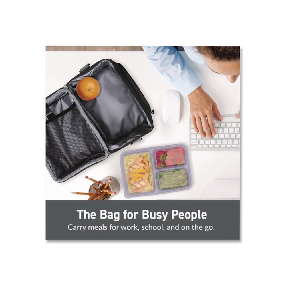 Deluxe Insulated Lunch Bag, 8" x 10" x 7.5", Carbon Black. Picture 4