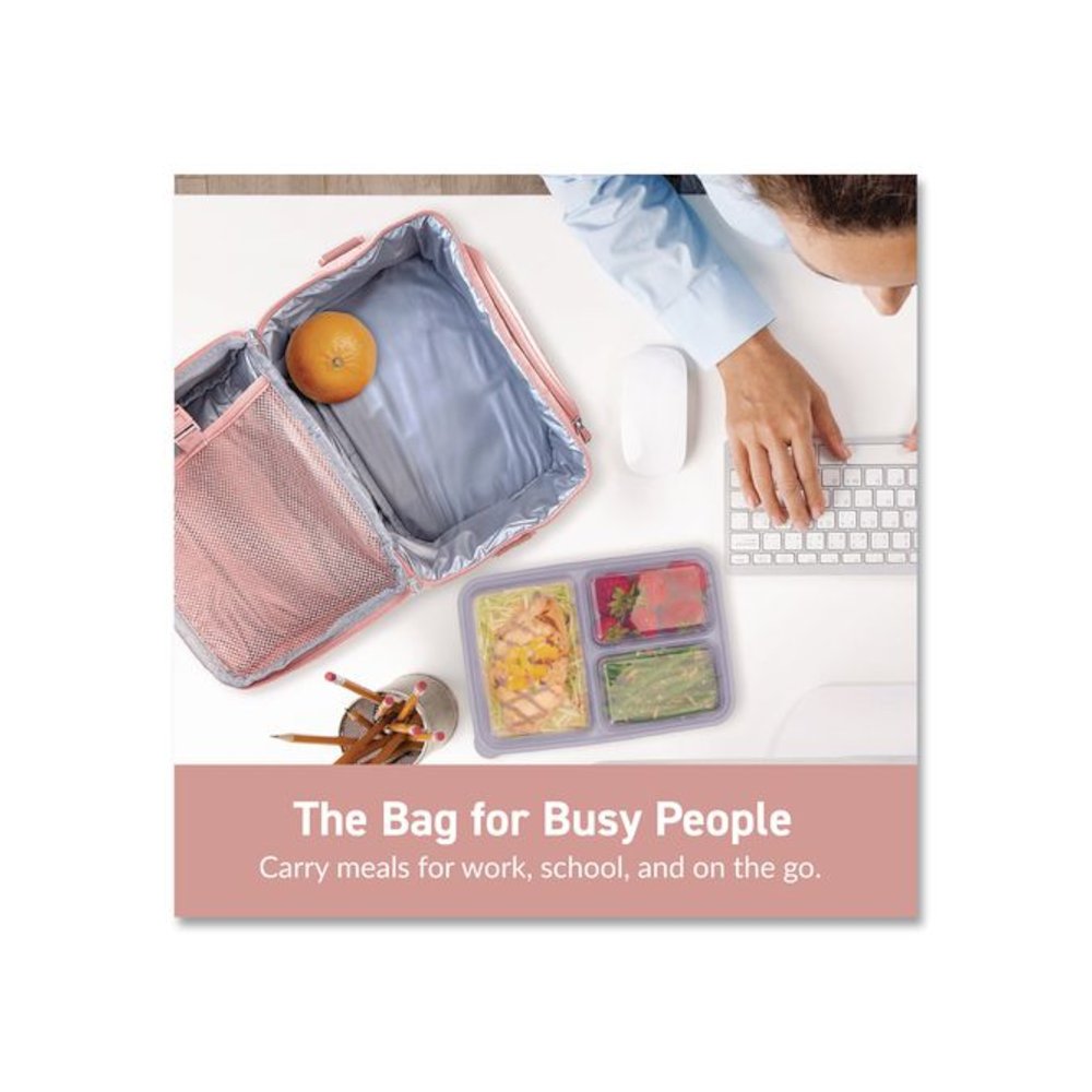 Deluxe Insulated Lunch Bag, 8" x 10" x 7.5", Blush Pink. Picture 4