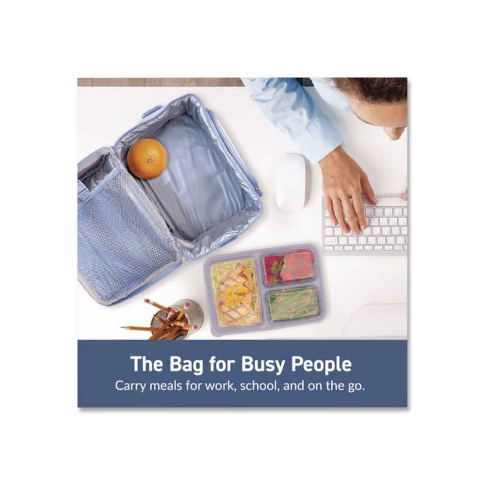 Deluxe Insulated Lunch Bag, 8" x 10" x 7.5", Slate Blue. Picture 4