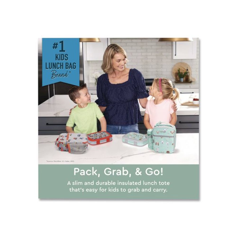 Kids Insulated Lunch Tote, Puppy Love Theme, 7.3" x 3.5" x 9.5", Mint Green/Multicolor. Picture 2