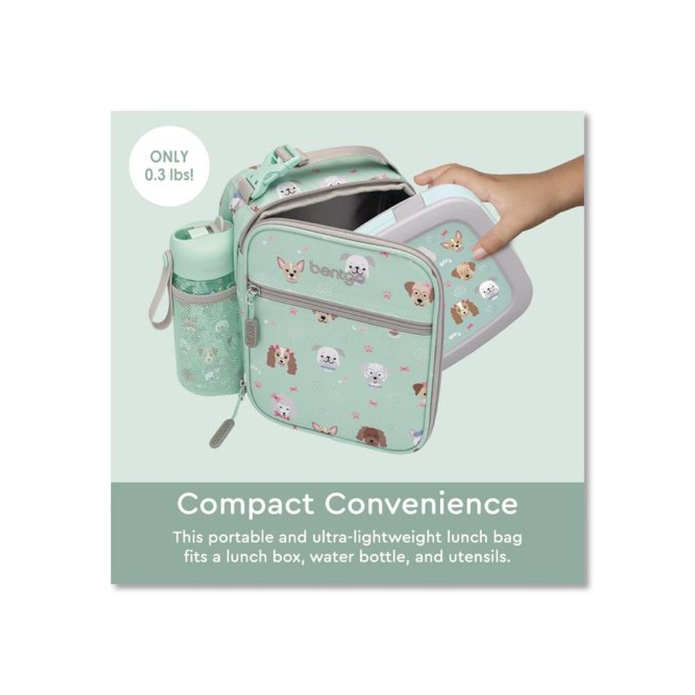 Kids Insulated Lunch Tote, Puppy Love Theme, 7.3" x 3.5" x 9.5", Mint Green/Multicolor. Picture 4