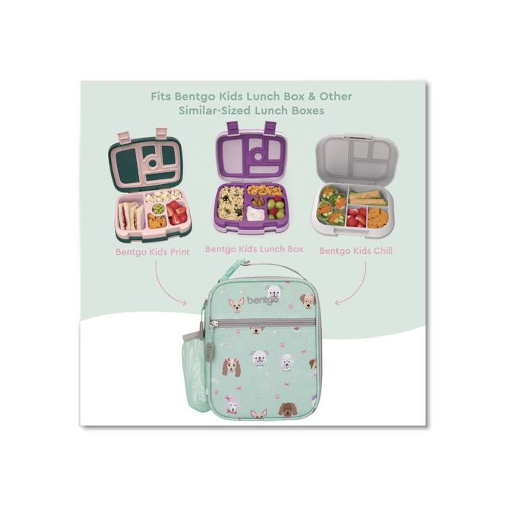 Kids Insulated Lunch Tote, Puppy Love Theme, 7.3" x 3.5" x 9.5", Mint Green/Multicolor. Picture 5