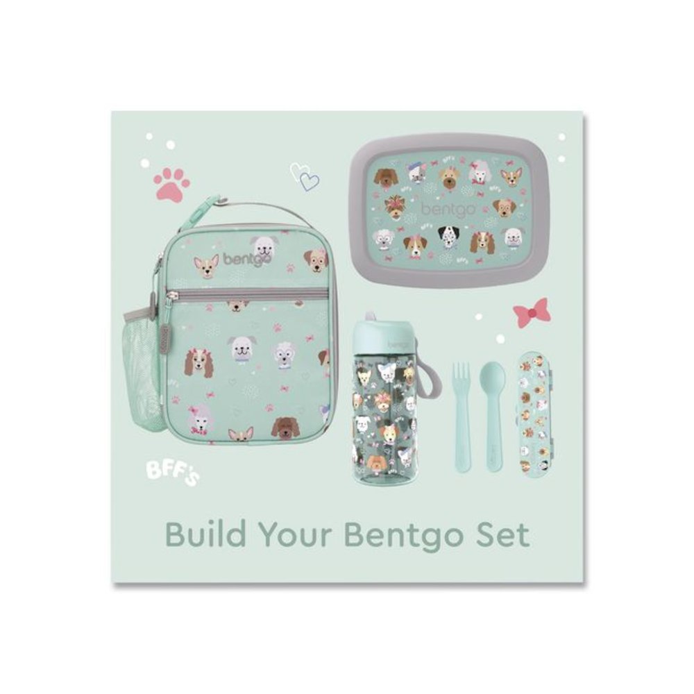 Kids Insulated Lunch Tote, Puppy Love Theme, 7.3" x 3.5" x 9.5", Mint Green/Multicolor. Picture 7