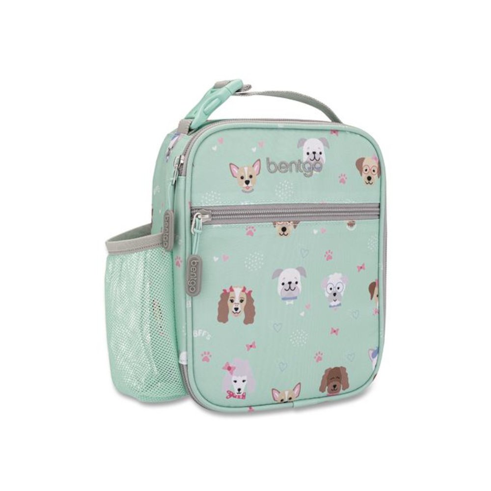 Kids Insulated Lunch Tote, Puppy Love Theme, 7.3" x 3.5" x 9.5", Mint Green/Multicolor. Picture 1