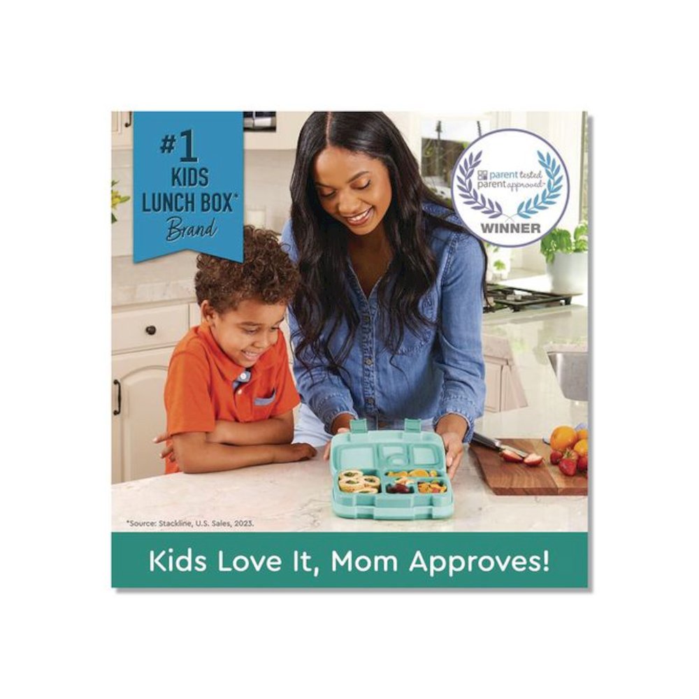 Kids Five-Compartment Bento Box, 8.5" x 6.5" x 2", Seafoam Green. Picture 2