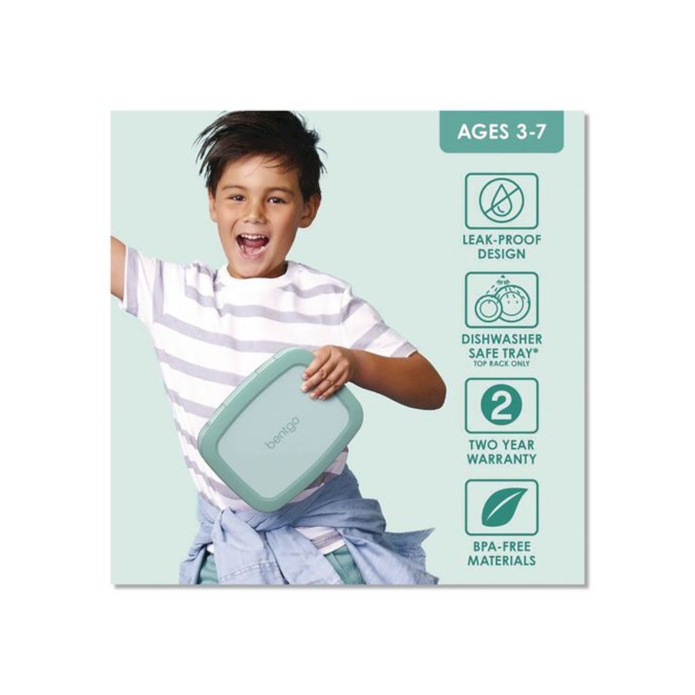 Kids Five-Compartment Bento Box, 8.5" x 6.5" x 2", Seafoam Green. Picture 3