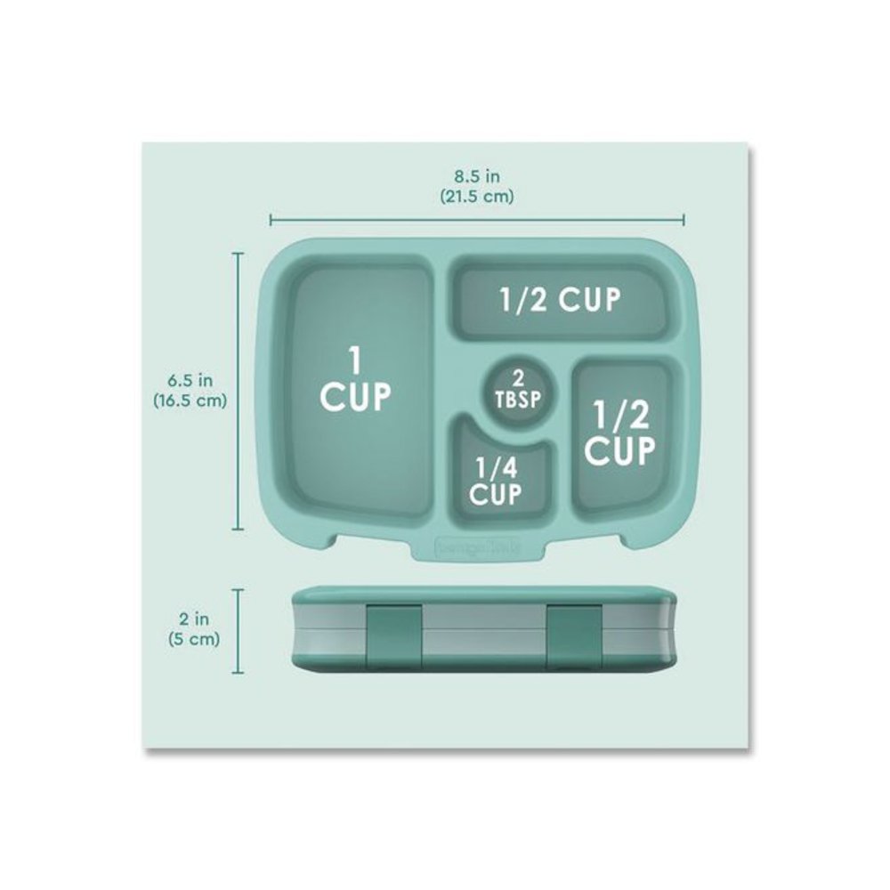 Kids Five-Compartment Bento Box, 8.5" x 6.5" x 2", Seafoam Green. Picture 7
