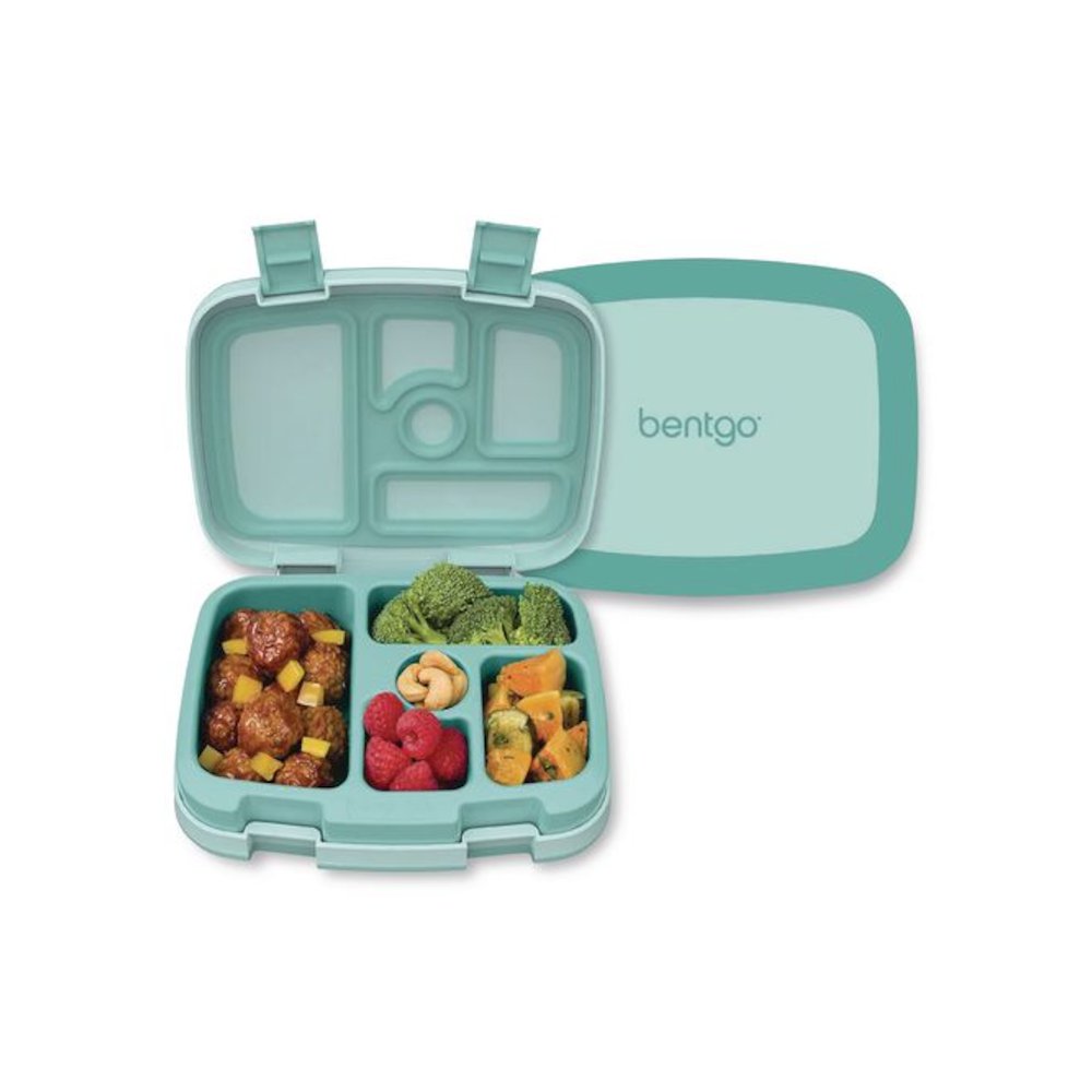 Kids Five-Compartment Bento Box, 8.5" x 6.5" x 2", Seafoam Green. Picture 1