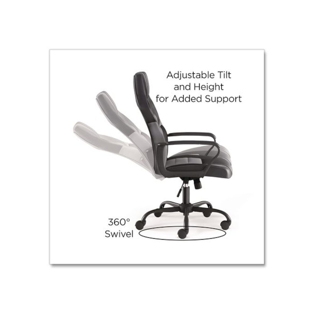 Vector Luxura Faux Leather Gaming Chair, Supports Up to 275 lbs, Black/Gray Seat, Black/Gray Back, Black Base. Picture 3