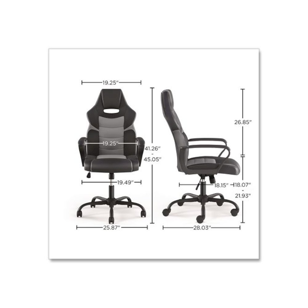 Vector Luxura Faux Leather Gaming Chair, Supports Up to 275 lbs, Black/Gray Seat, Black/Gray Back, Black Base. Picture 8