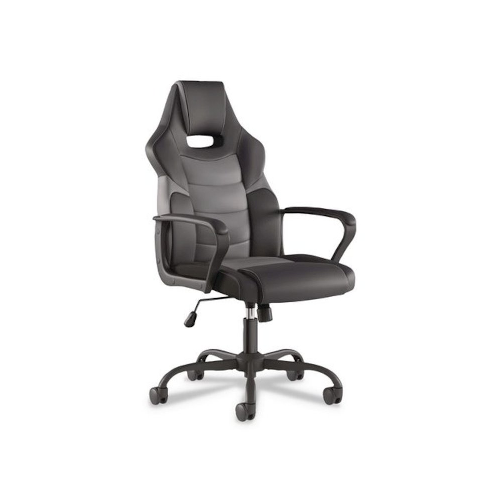 Vector Luxura Faux Leather Gaming Chair, Supports Up to 275 lbs, Black/Gray Seat, Black/Gray Back, Black Base. Picture 1