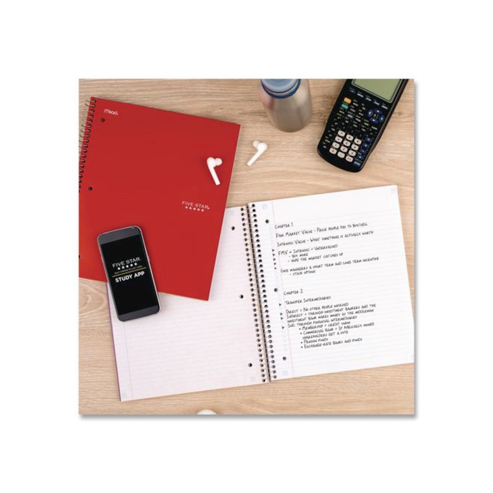 Wirebound Notebook, 5-Subject, Medium/College Rule, Fire Red Cover, (200) 11 x 8.5 Sheets. Picture 6