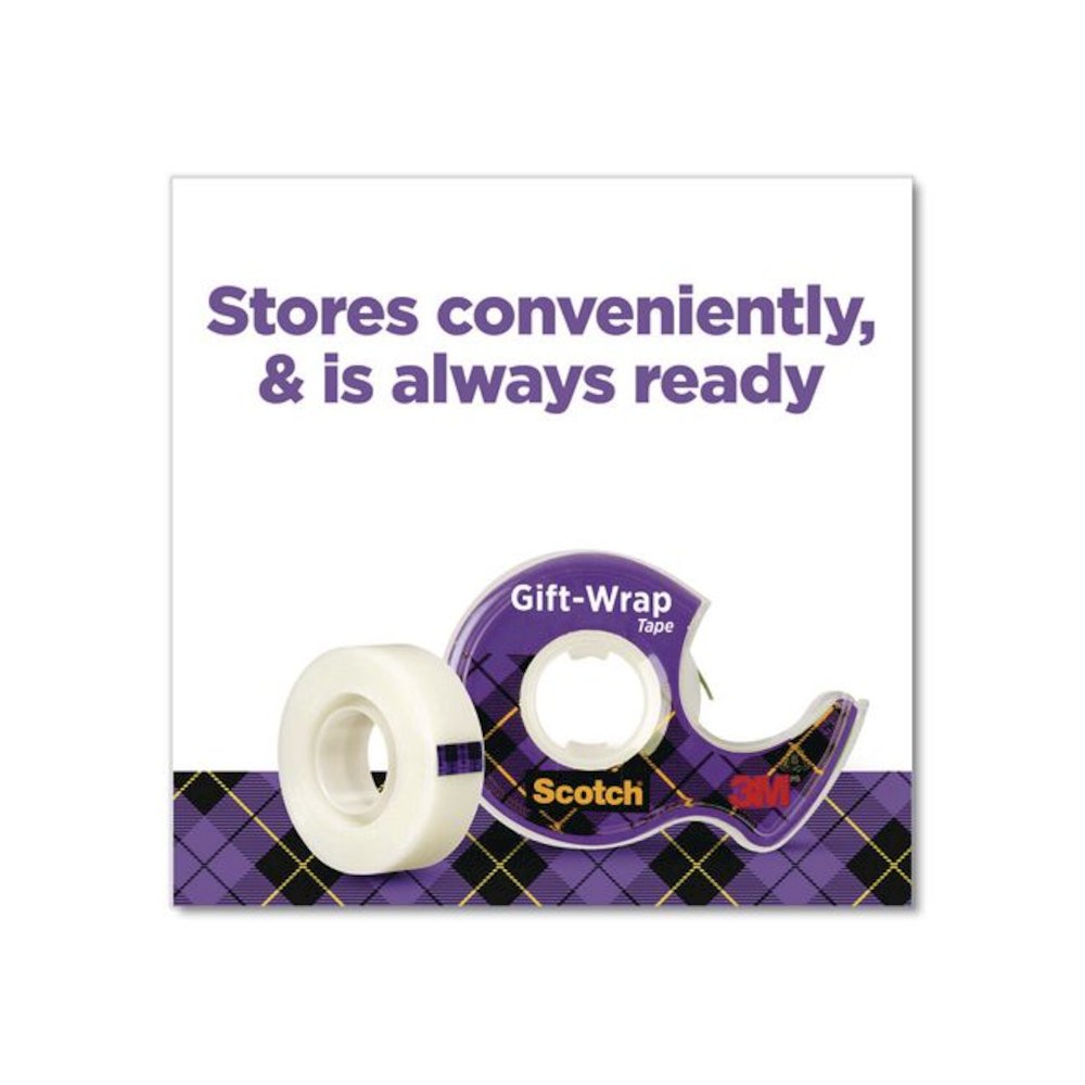 Gift Wrap Tape with Dispenser, 1" Core, 0.75" x 50 ft, Clear, 6/Pack. Picture 7