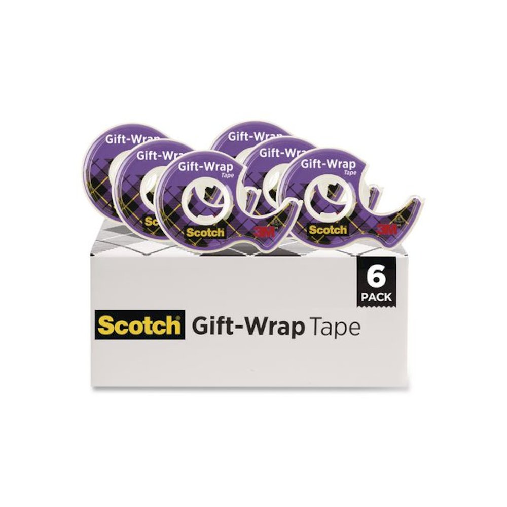 Gift Wrap Tape with Dispenser, 1" Core, 0.75" x 50 ft, Clear, 6/Pack. Picture 1