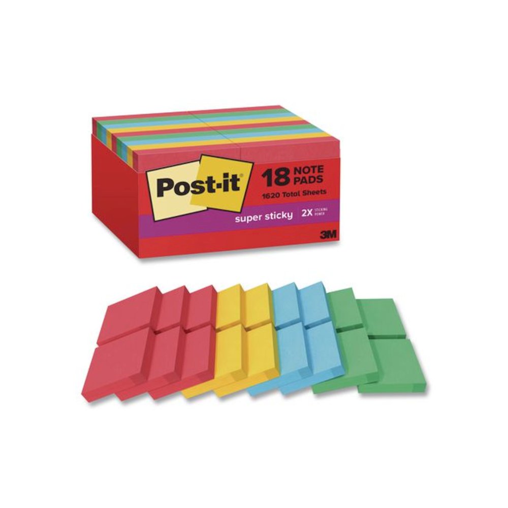 Pads in Playful Primary Collection Colors, 1.88" x 1.88", Assorted Colors, 90 Sheets/Pad, 18 Pads/Pack. Picture 1