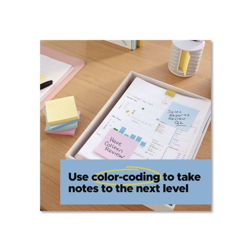 Recycled Notes in Wanderlust Pastels Collection Colors, 1.88" x 1.88", Assorted Colors, 70 Sheets/Pad, 18 Pads/Pack. Picture 8
